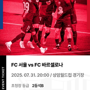 정가 이하 2등석 B FC서울 바르셀로나 축구 티켓
