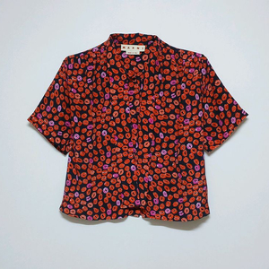 마르니 MARNI 키스 프린트 실크 블라우스