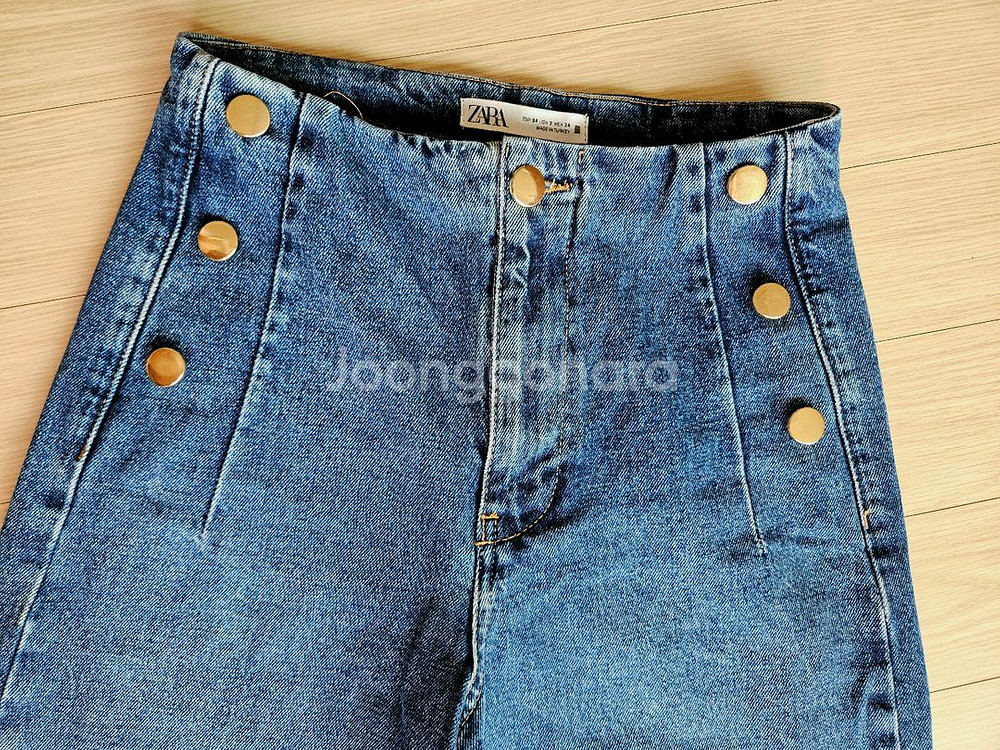 자라 옆단추 와이드데님--0