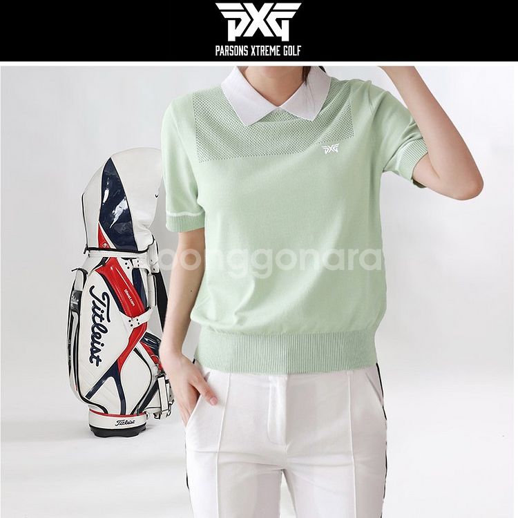PXG 골프 여성 메쉬 스퀘어 카라 반팔티--2