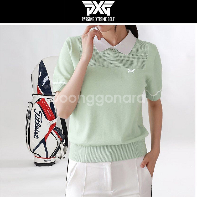 PXG 골프 여성 메쉬 스퀘어 카라 반팔티--0