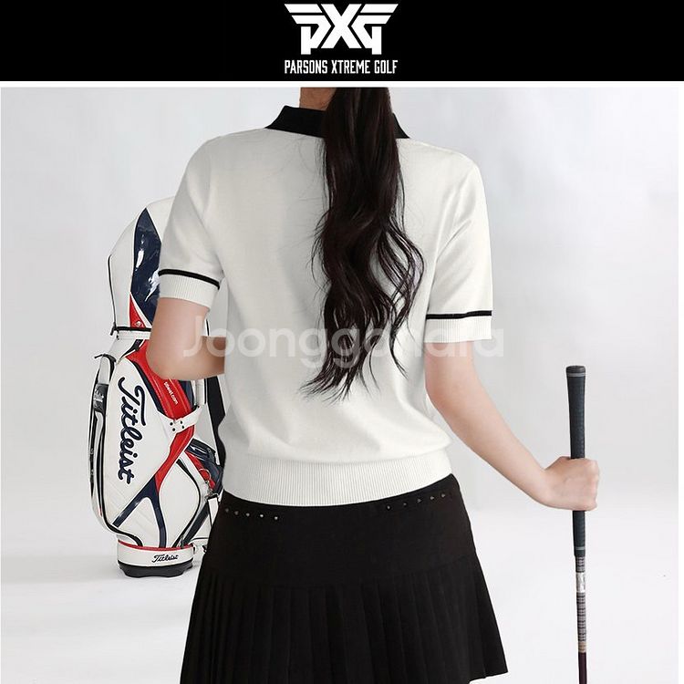 PXG 골프 여성 메쉬 스퀘어 카라 반팔티--5