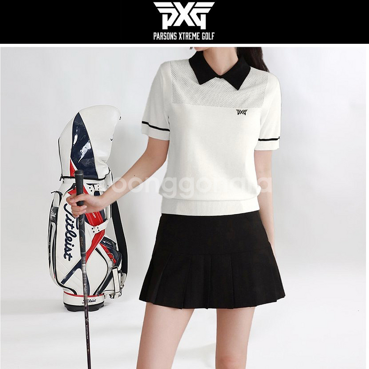 PXG 골프 여성 메쉬 스퀘어 카라 반팔티--3