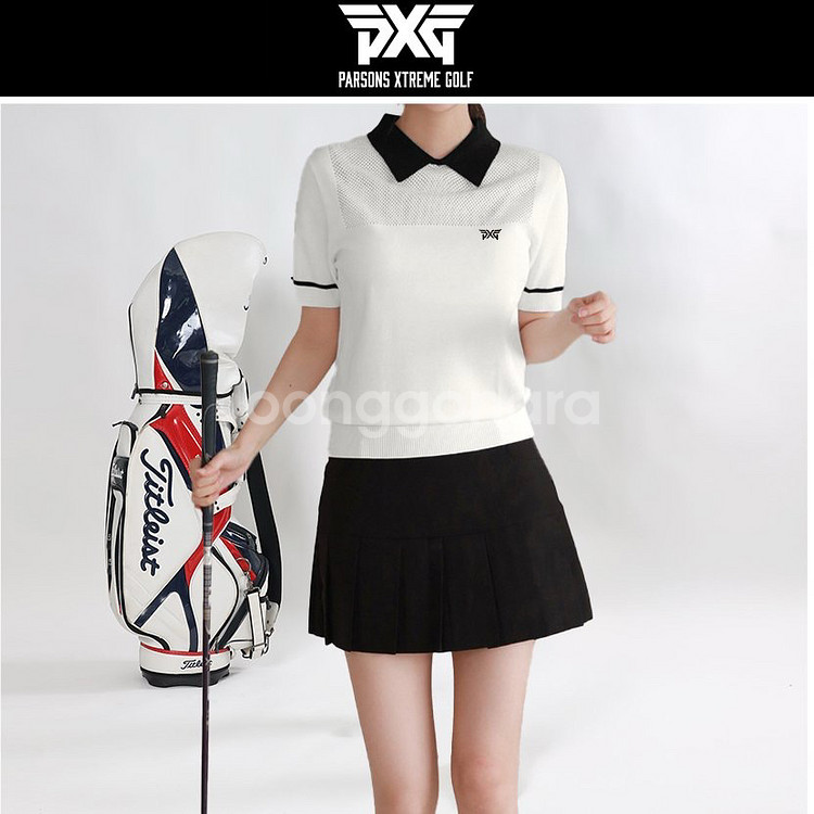 PXG 골프 여성 메쉬 스퀘어 카라 반팔티--4
