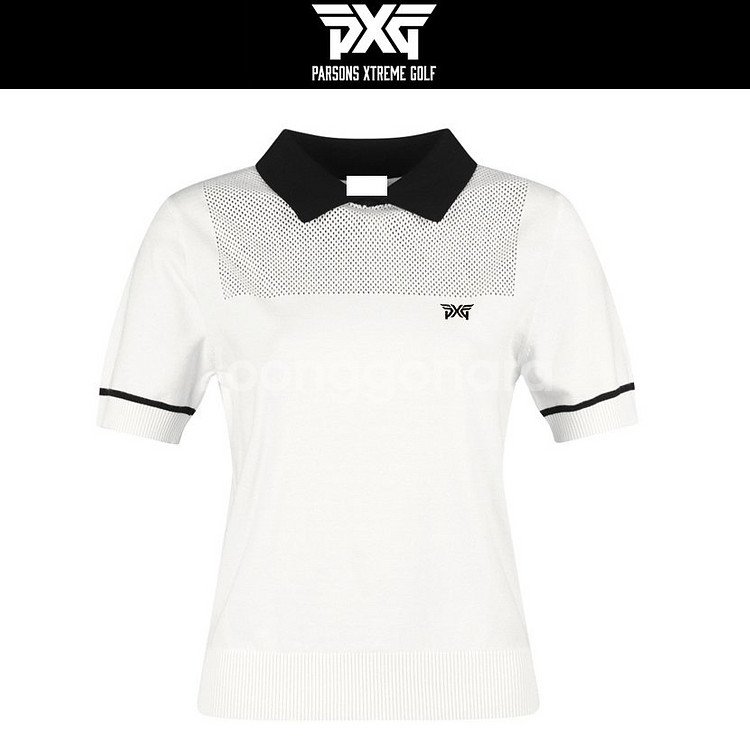 PXG 골프 여성 메쉬 스퀘어 카라 반팔티--6