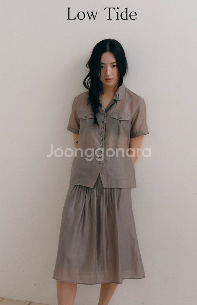 (교환) 로우타이드 실키 핀턱 스커트 그레이 S->M--0