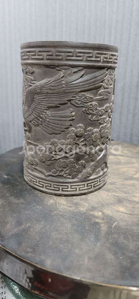 [골동품/자사] 건륭년제 대전홍도문 자사 필통(a-17--2