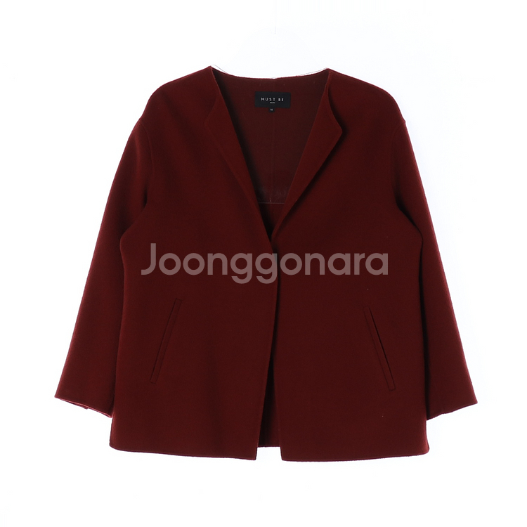 [S]머스트비 울90% 레드 노카라 숏 코트 재킷--0
