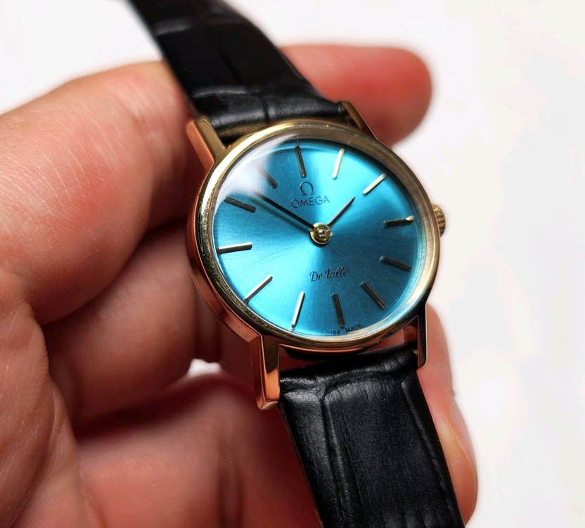 빈티지 오메가 드빌 금장 스카이블루판 수동 메커니컬 여--2