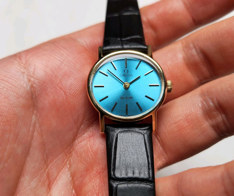 빈티지 오메가 드빌 금장 스카이블루판 수동 메커니컬 여--8