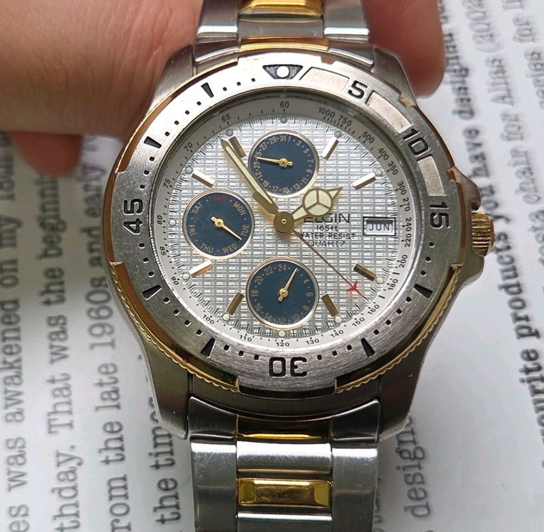 빈티지 엘진 트리플캘린더 팬더 와플다이얼 벤츠핸즈 브레--1