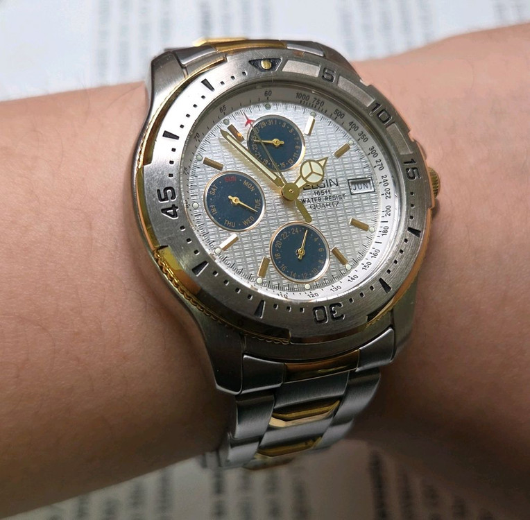 빈티지 엘진 트리플캘린더 팬더 와플다이얼 벤츠핸즈 브레--2