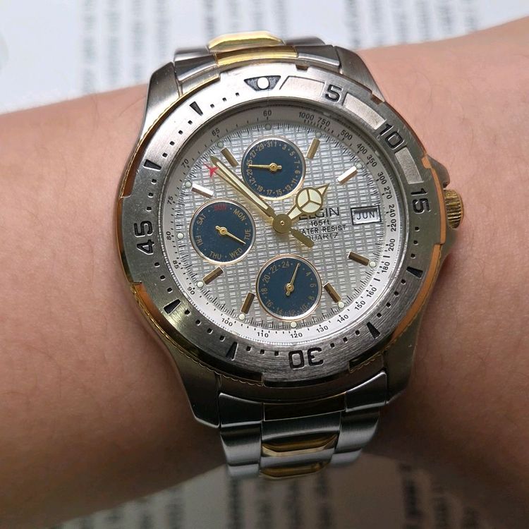 빈티지 엘진 트리플캘린더 팬더 와플다이얼 벤츠핸즈 브레--7