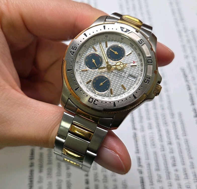 빈티지 엘진 트리플캘린더 팬더 와플다이얼 벤츠핸즈 브레--5