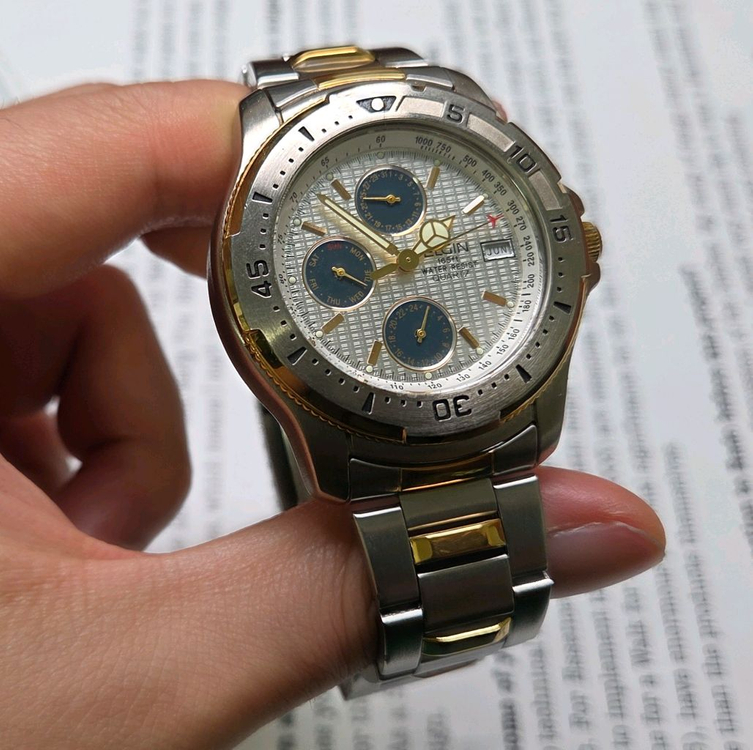 빈티지 엘진 트리플캘린더 팬더 와플다이얼 벤츠핸즈 브레--4