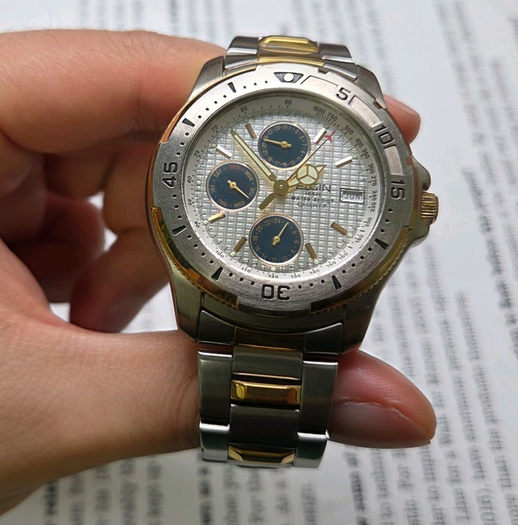 빈티지 엘진 트리플캘린더 팬더 와플다이얼 벤츠핸즈 브레--3