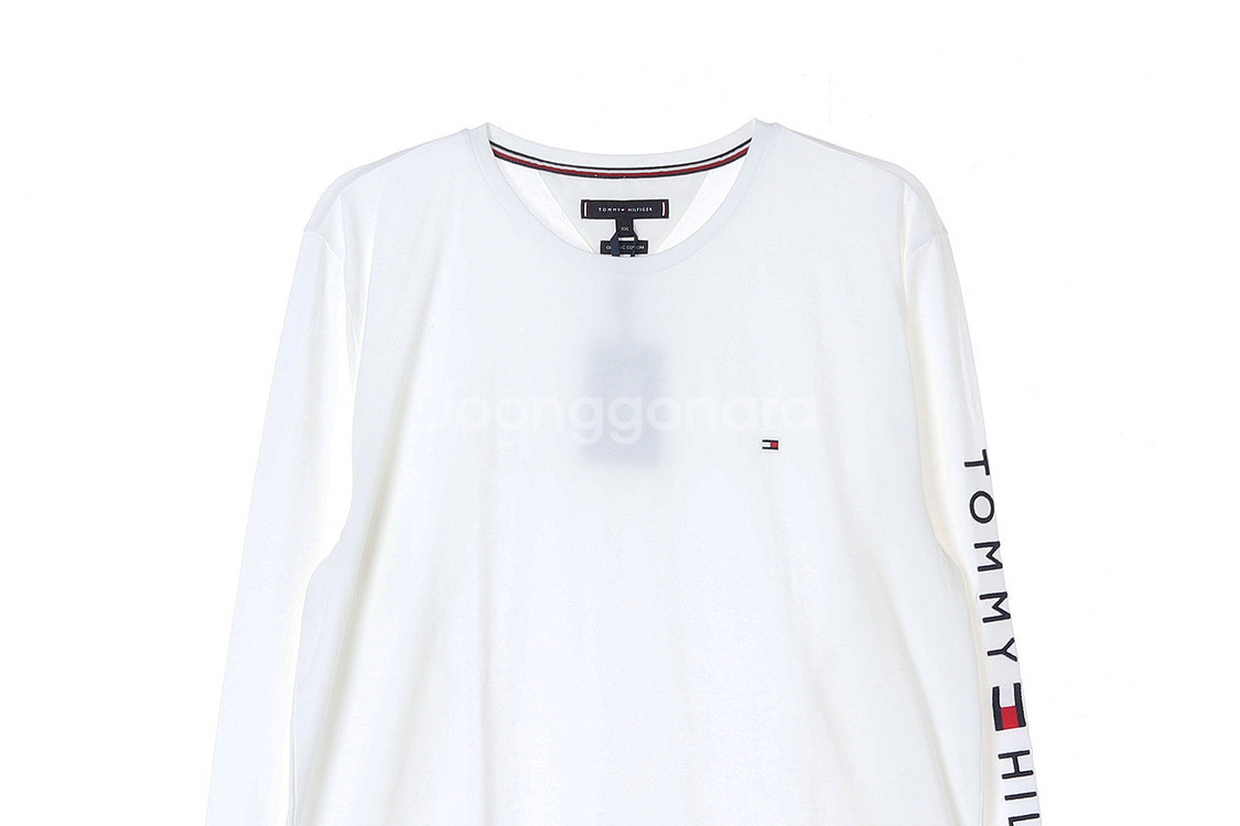 (새상품)[XXL]타미힐피거 소매 로고 화이트 긴팔 티--1