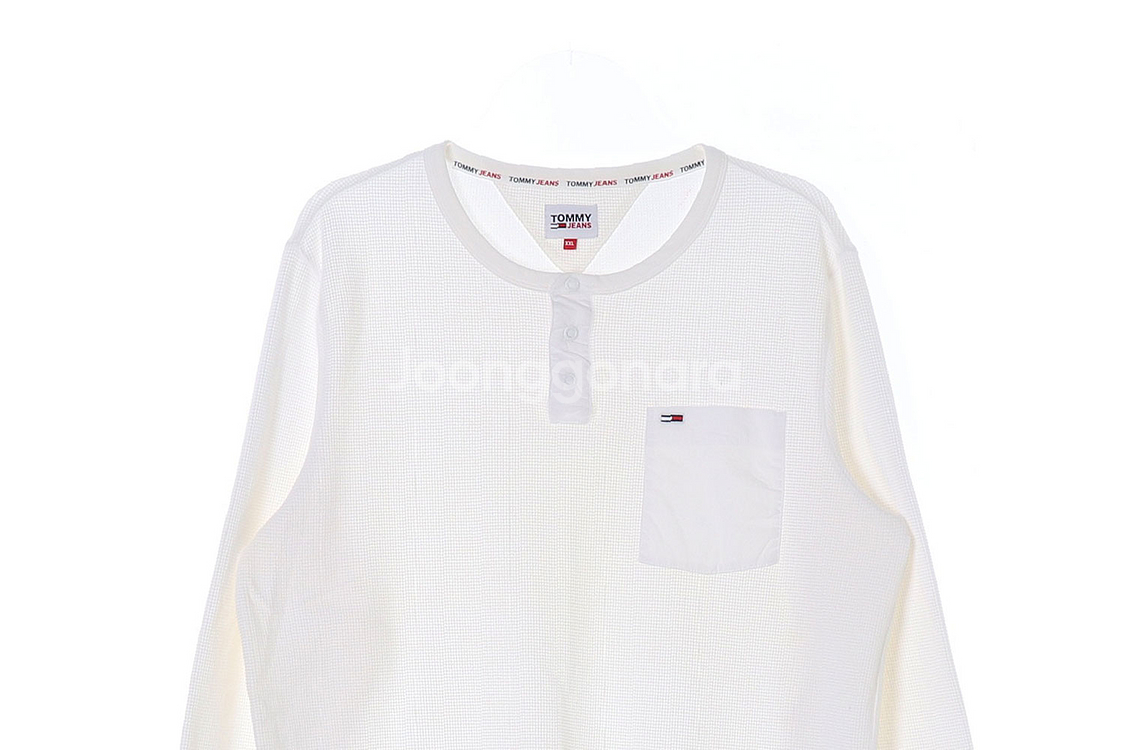[XXL]타미 진스 아이보리 와플 헨리넥 긴팔 티셔츠--1