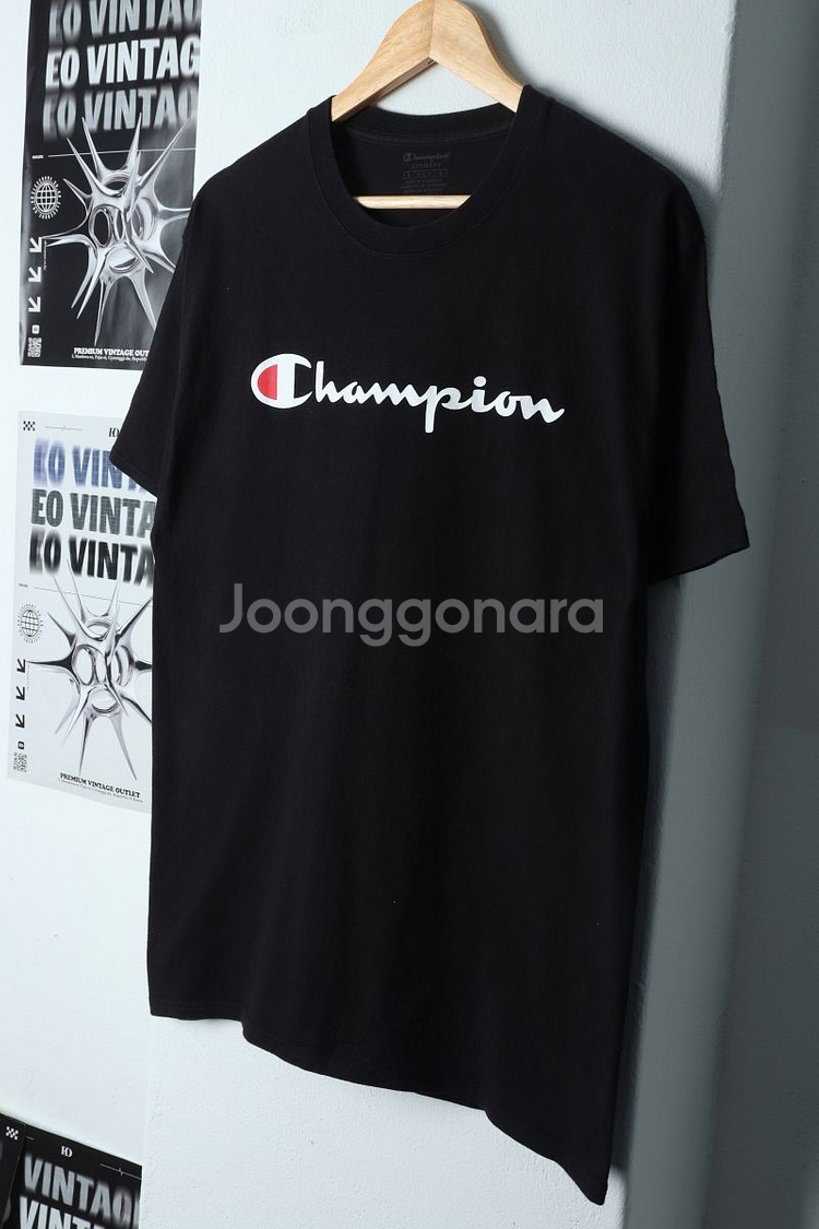 (L-XL) 챔피온 반팔 티셔츠 블랙 로고 올드스쿨--0