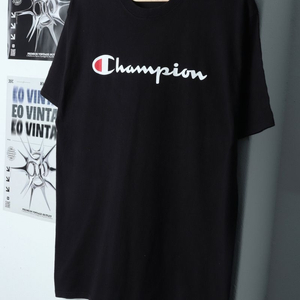 (L-XL) 챔피온 반팔 티셔츠 블랙 로고 올드스쿨