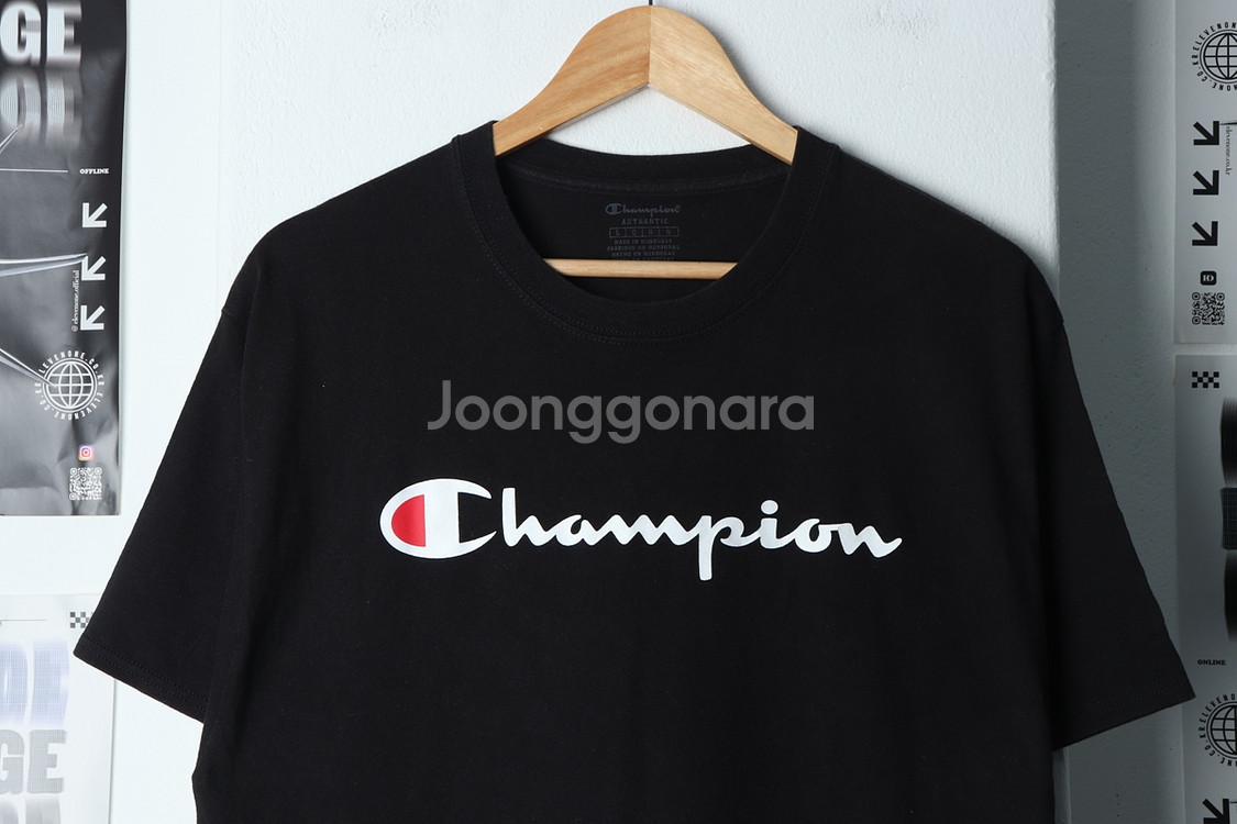 (L-XL) 챔피온 반팔 티셔츠 블랙 로고 올드스쿨--2