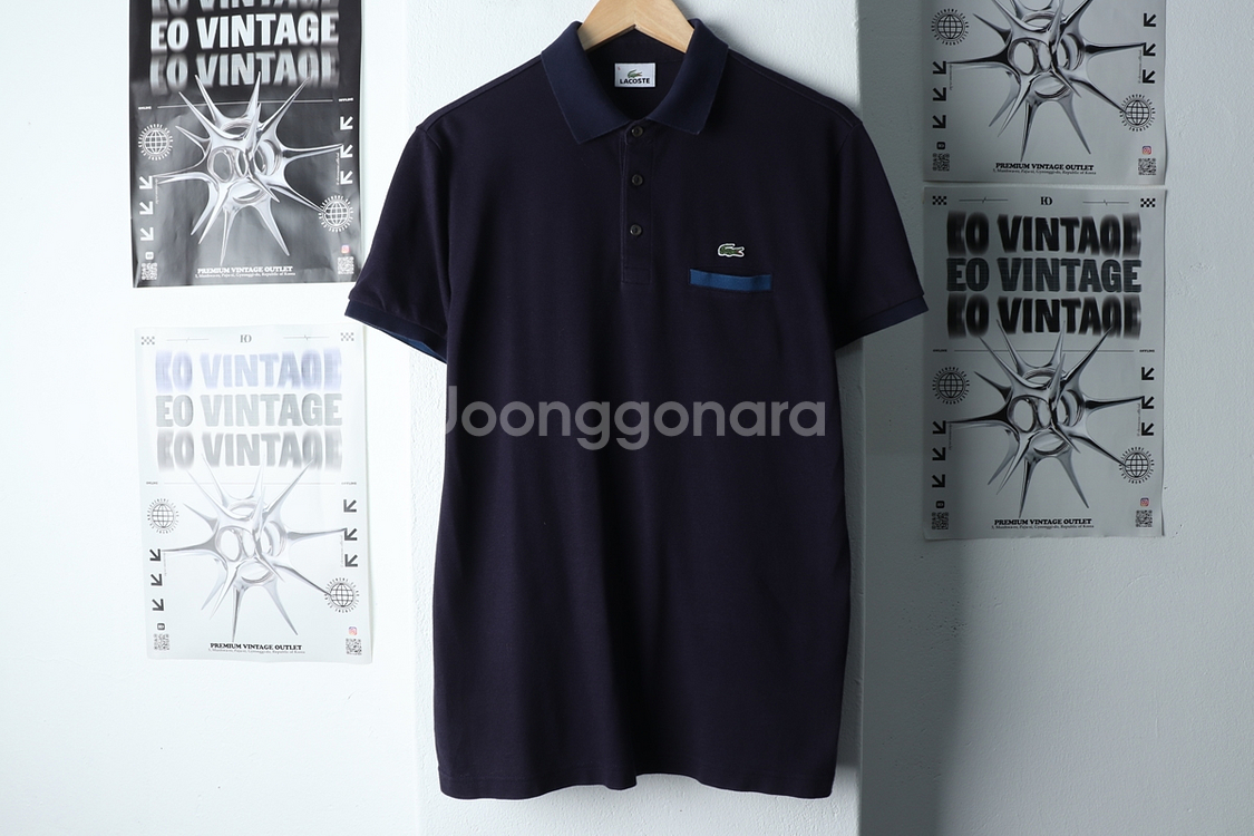 (XL) 라코스테 반팔 카라 티셔츠 네이비 올드스쿨--1