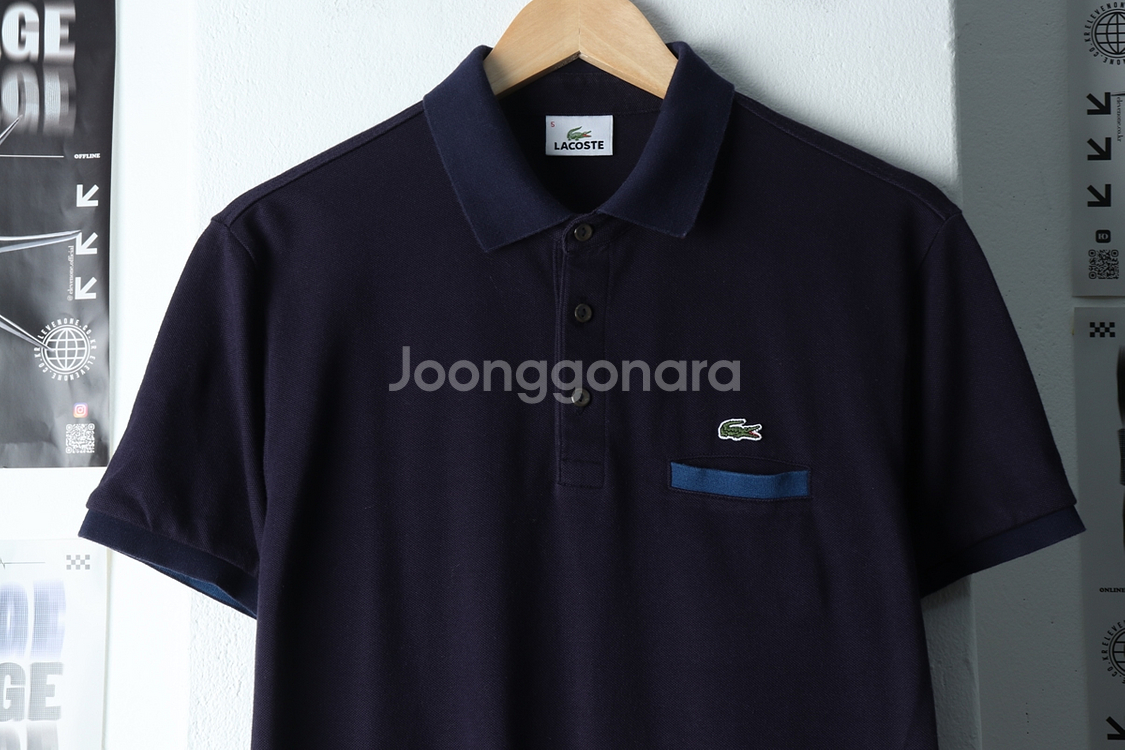 (XL) 라코스테 반팔 카라 티셔츠 네이비 올드스쿨--2