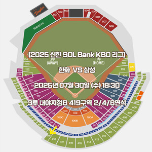 7/30 한화이글스 삼성 수요일 3루내야지정 2연3연4
