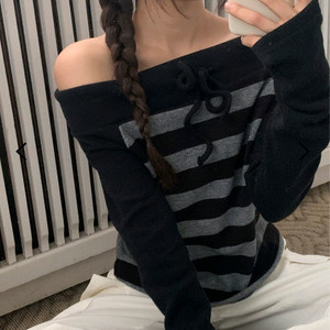 레코드 오프숄더 티 (3color) fee사이즈