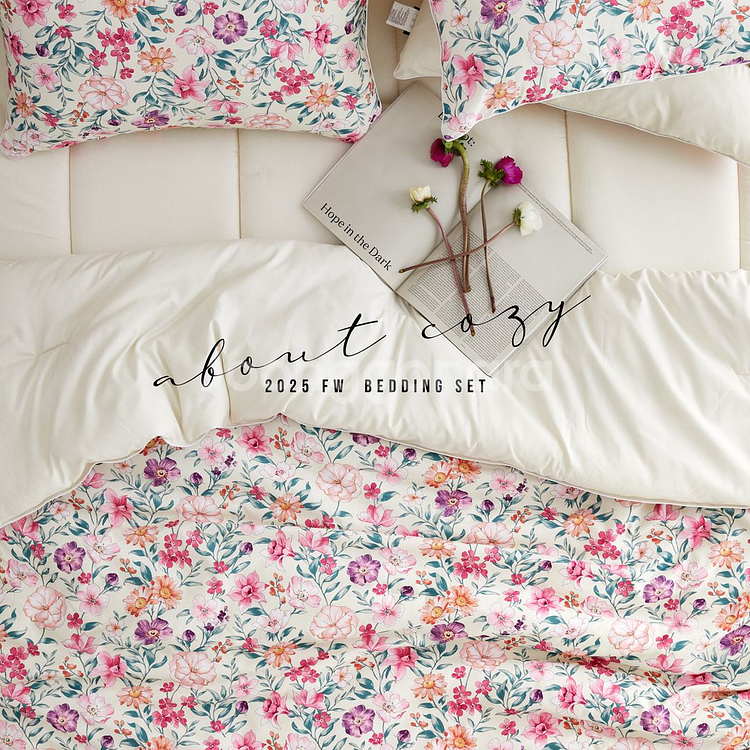 어바웃코지- 플라워 워싱 마이크로 토퍼세트Q사이즈--0