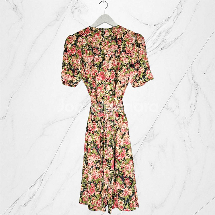 일본빈티지 플로럴 핑크 분홍 퍼프소매 빈티지 롱 원피스--3