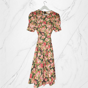 일본빈티지 플로럴 핑크 분홍 퍼프소매 빈티지 롱 원피스