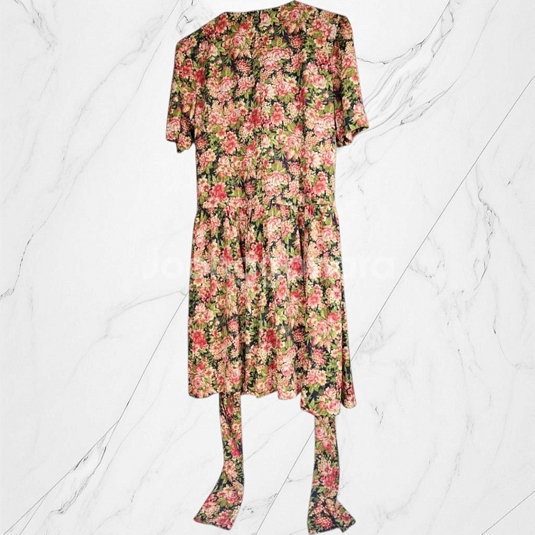 일본빈티지 플로럴 핑크 분홍 퍼프소매 빈티지 롱 원피스--2