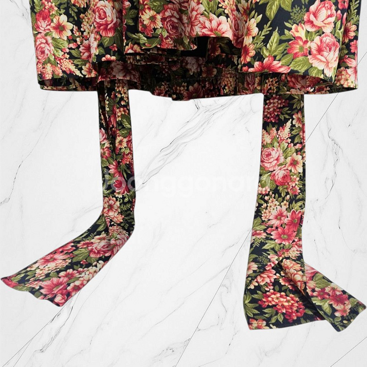 일본빈티지 플로럴 핑크 분홍 퍼프소매 빈티지 롱 원피스--9