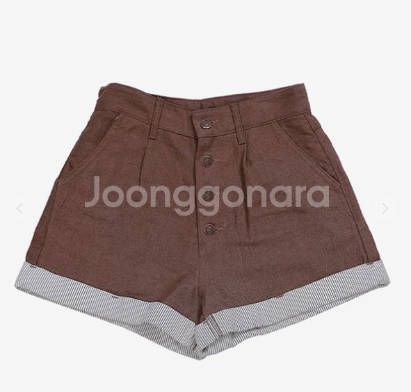 여자바지 롤업 린넨팬츠 브라운--0