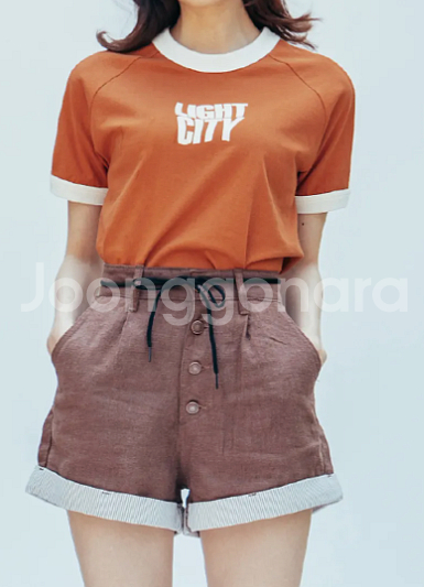 여자바지 롤업 린넨팬츠 브라운--1