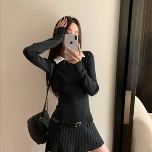 카라 일체형 니트 원피스