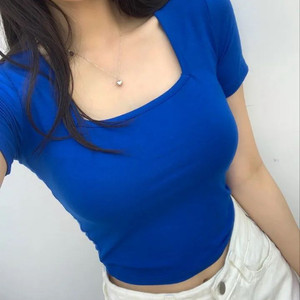 흠뻑쇼 스퀘어넥 크롭 반팔티 슬림핏 반팔