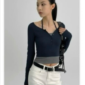 블랙업 매그릭 홀터 레이어드 긴팔티