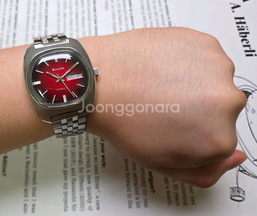 빈티지 부로바 N4 터틀 데이데이트 점보 투톤버건디 브--7