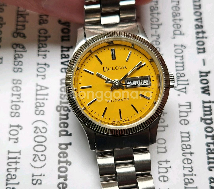 빈티지 부로바 데이데이트 노랭이 코인베젤 오토매틱 통줄--0