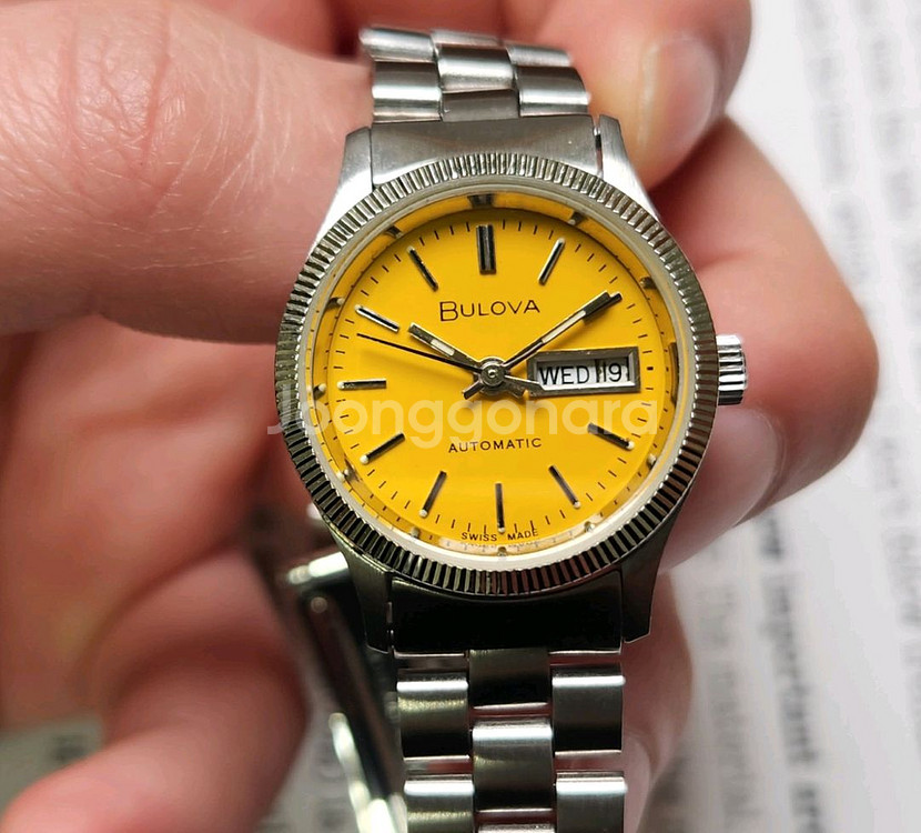 빈티지 부로바 데이데이트 노랭이 코인베젤 오토매틱 통줄--2