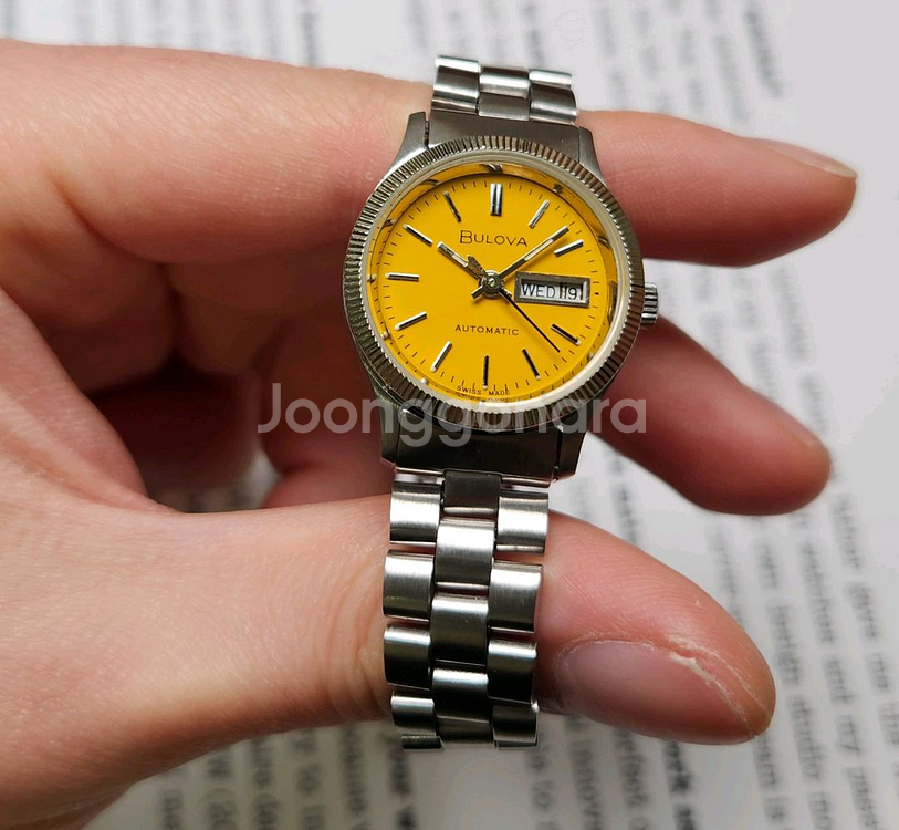 빈티지 부로바 데이데이트 노랭이 코인베젤 오토매틱 통줄--8