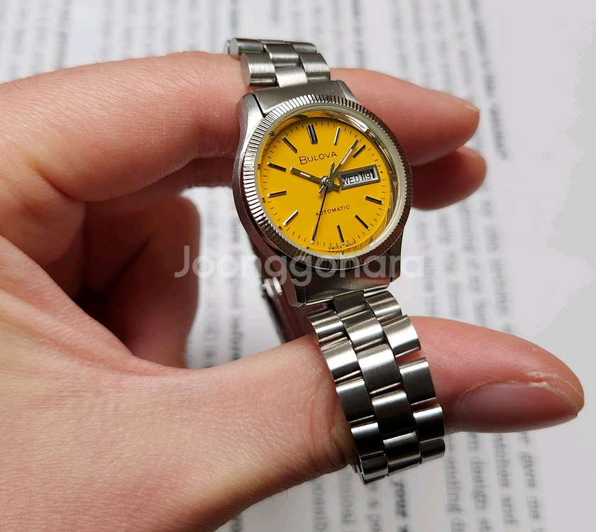 빈티지 부로바 데이데이트 노랭이 코인베젤 오토매틱 통줄--9
