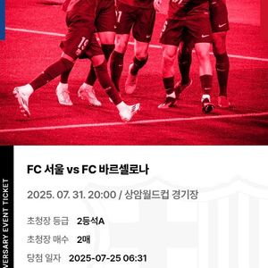 fc서울 vs 바르셀로나 2등석 A 2매