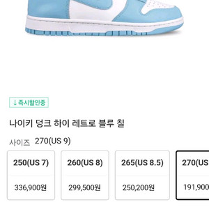 나이키덩크하이BLUECHILL. 265/270
