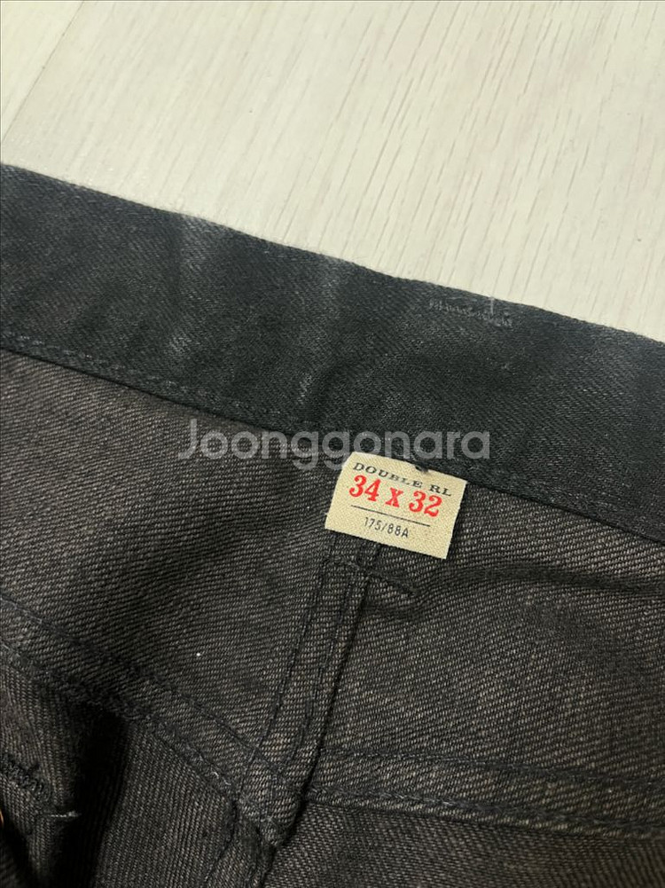 더블알엘 블랙온블랙 슬림핏 셀비지 데님(34)--2
