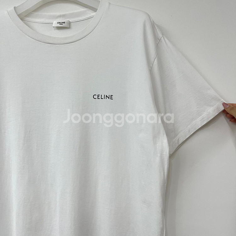 CELINE 셀린느 로고 화이트 코튼 루즈 티셔츠--3