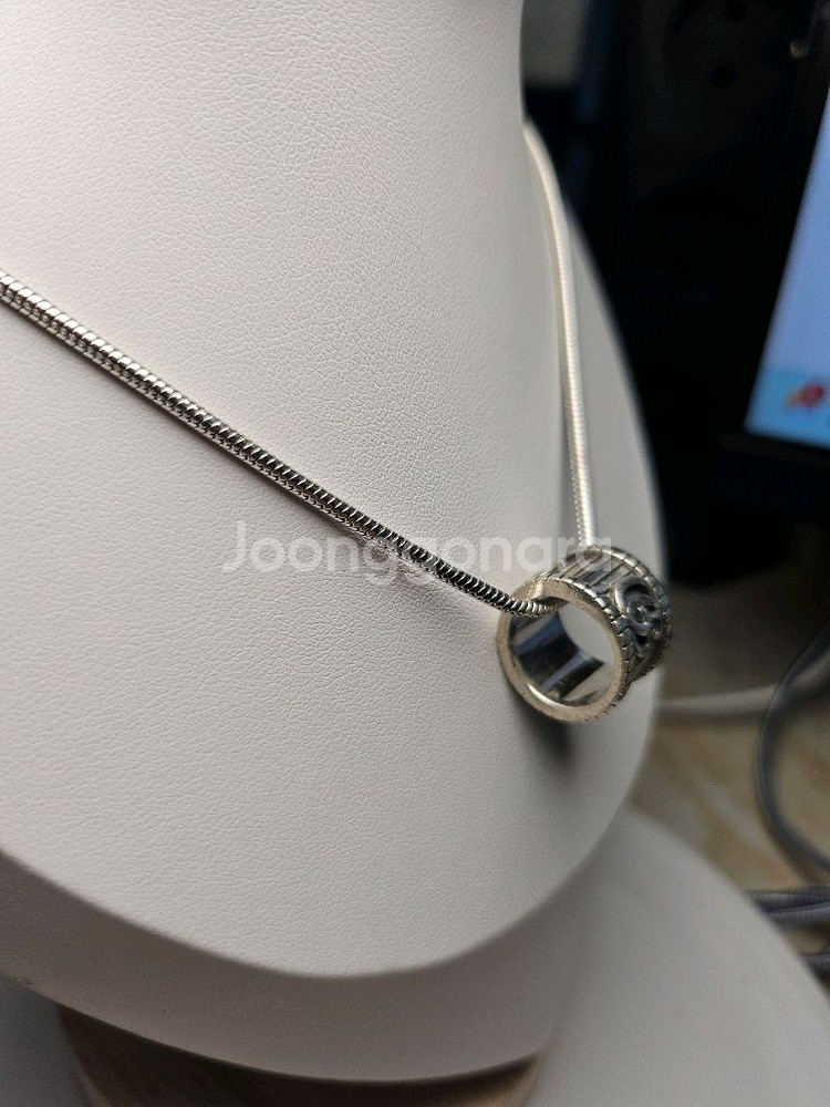 스레이크체인 은목걸이(42cm)+실버 링펜던트2종--2