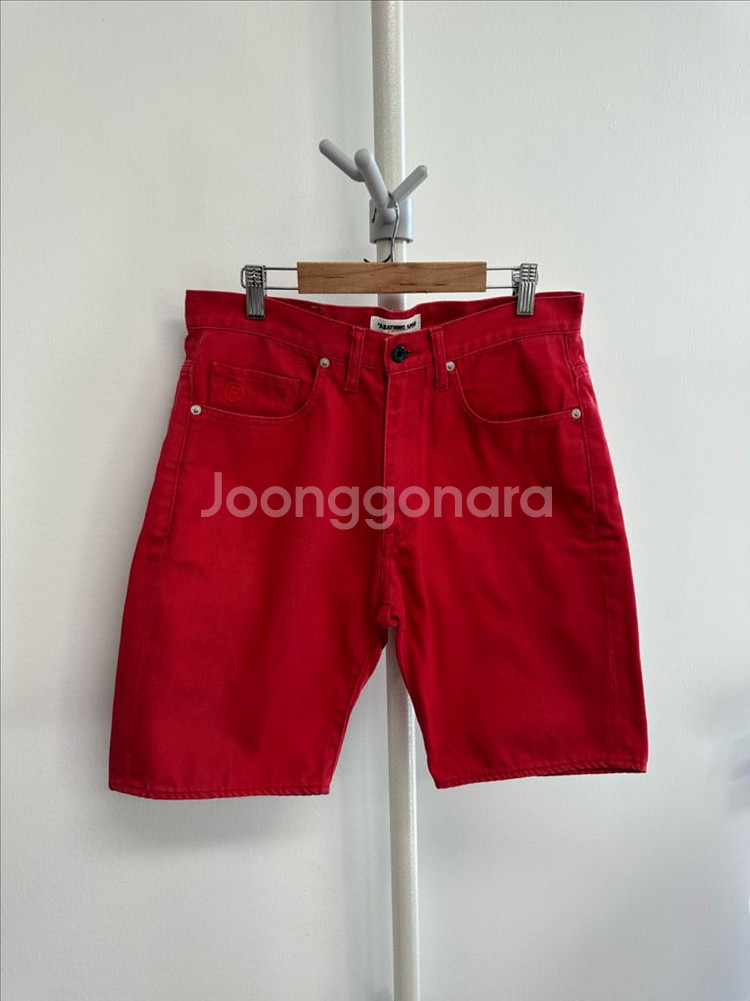 베이프 스타 자수 레드 하프 데님 팬츠--0